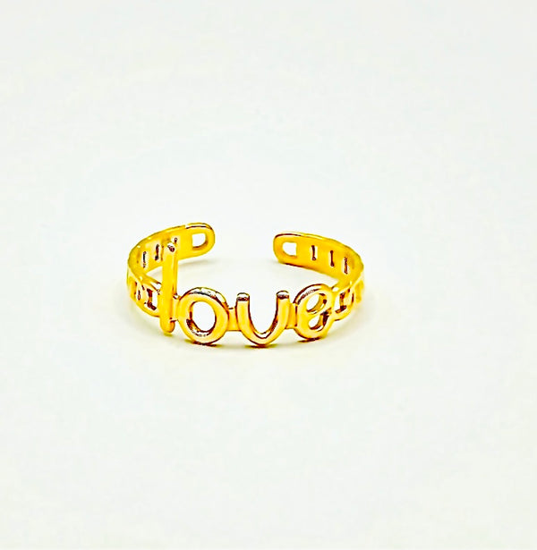 bague Love ajustable, Acier inoxydable plaqué or 18