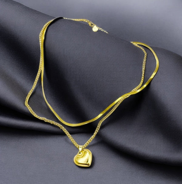 Collier Cœur Rebelle, or 18 sur Acier inoxydable