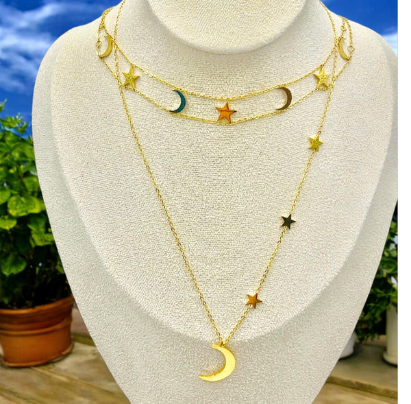 Collier Mystère Astral, or 18 sur Acier inoxydable