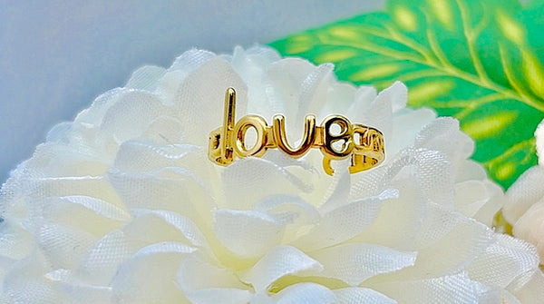 bague Love ajustable, Acier inoxydable plaqué or 18